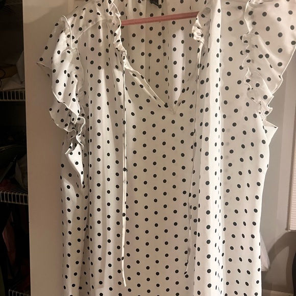 White Polka Dot Ruffle Blouse - Picture 1 of 1